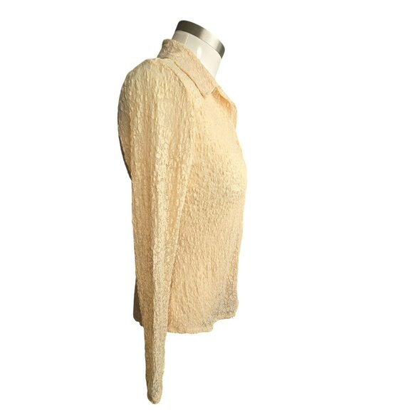 Liz Claiborne Beige Lace Button-Up Shirt Long Sleeve Womens Top Size S HS244 - Picture 7 of 7